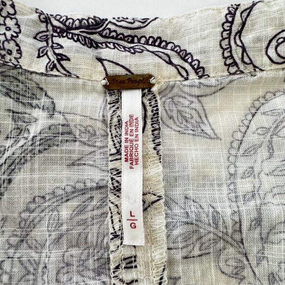 Free People Maraya Floral-Print Puff-Sleeve Top Blouse Button Down Shirt L - Picture 10 of 11